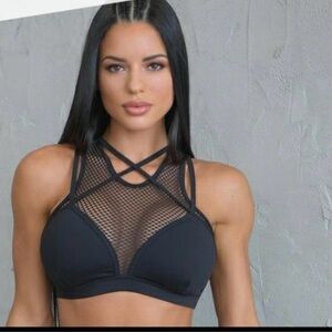 Bombshell Sportswear Black Mesh Sports Bra iconic bra size small no padding
